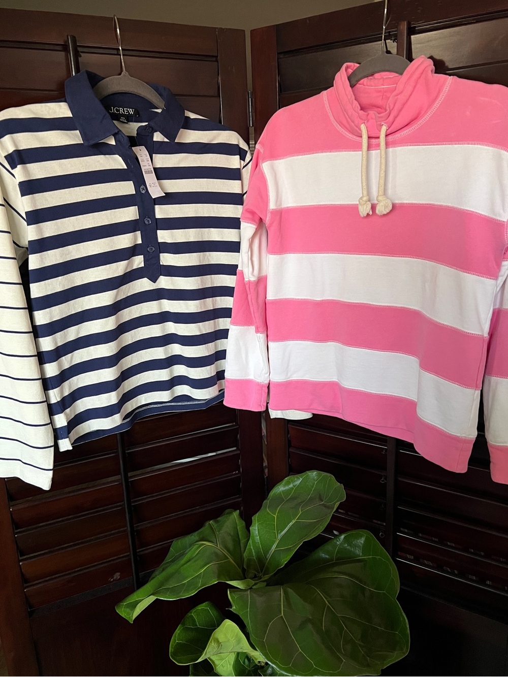 J. Crew Navy & Pink Striped Long Sleeve Tops